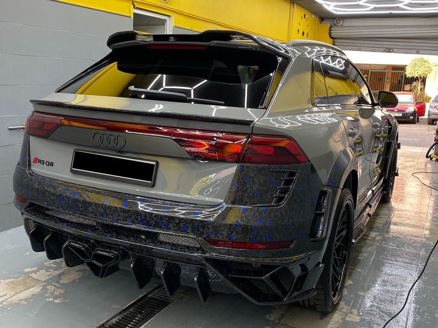 Audi RS Q8 at our car wash under the hexagonal LED ceiling