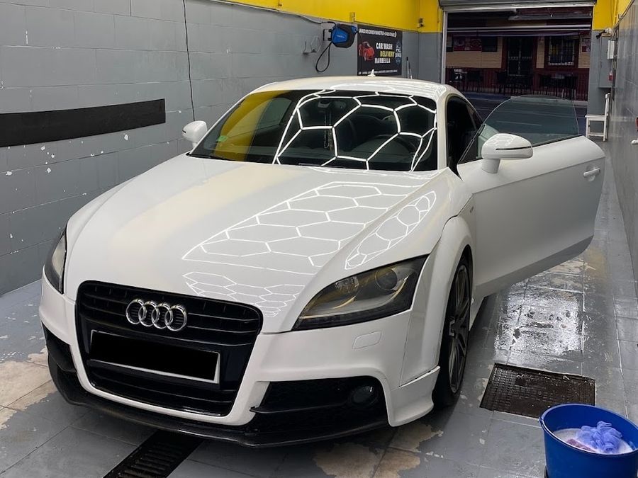White Audi TT freshly washed at our car wash